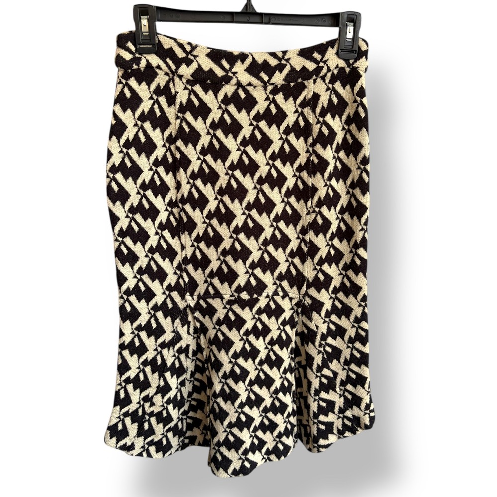 Diane von Furstenberg Geometric Print Knit Midi Skirt Women's Size 2 Black Cream - Picture 3 of 3